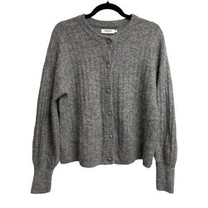 MSCH MOSS COPENHAGEN Alpaca Button Front Ribbed Cardigan Grey L/XL